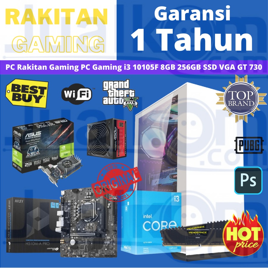 PC Rakitan Gaming PC Gaming i3 10105F 8GB 256GB SSD GT 730 VGA