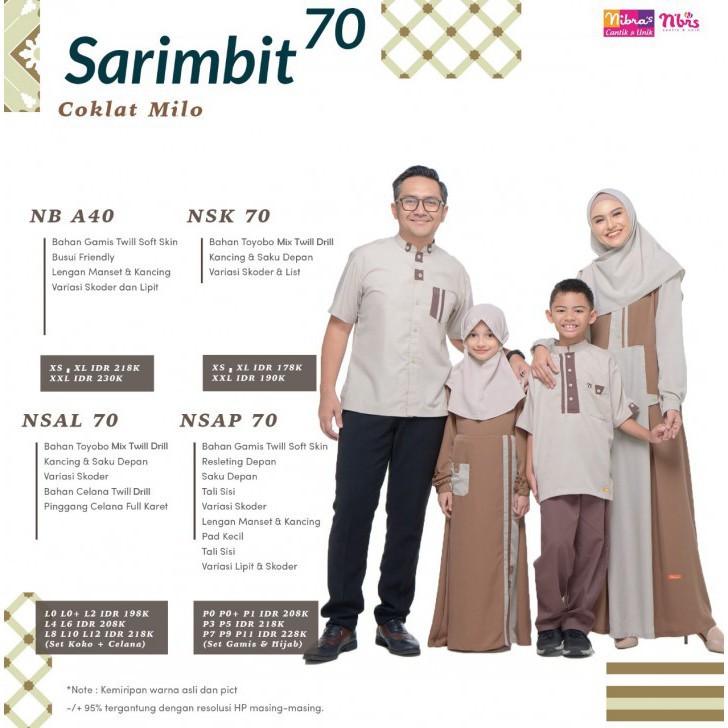 SARIMBIT NIBRAS TERBARU 70 COKLAT MILO - DEWASA ( GAMIS , KOKO )