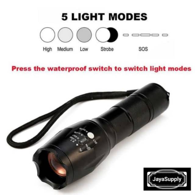Senter LED E17 Cree XM-L2 Camping Gunung XML2 Super Terang 10.000 Lumens Paket Lengkap Anti Air