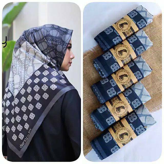 HIJAB SEGI EMPAT DENAY KW MOTIF NAIRA GREY KERUDUNG JILBAB ABU TERBARU