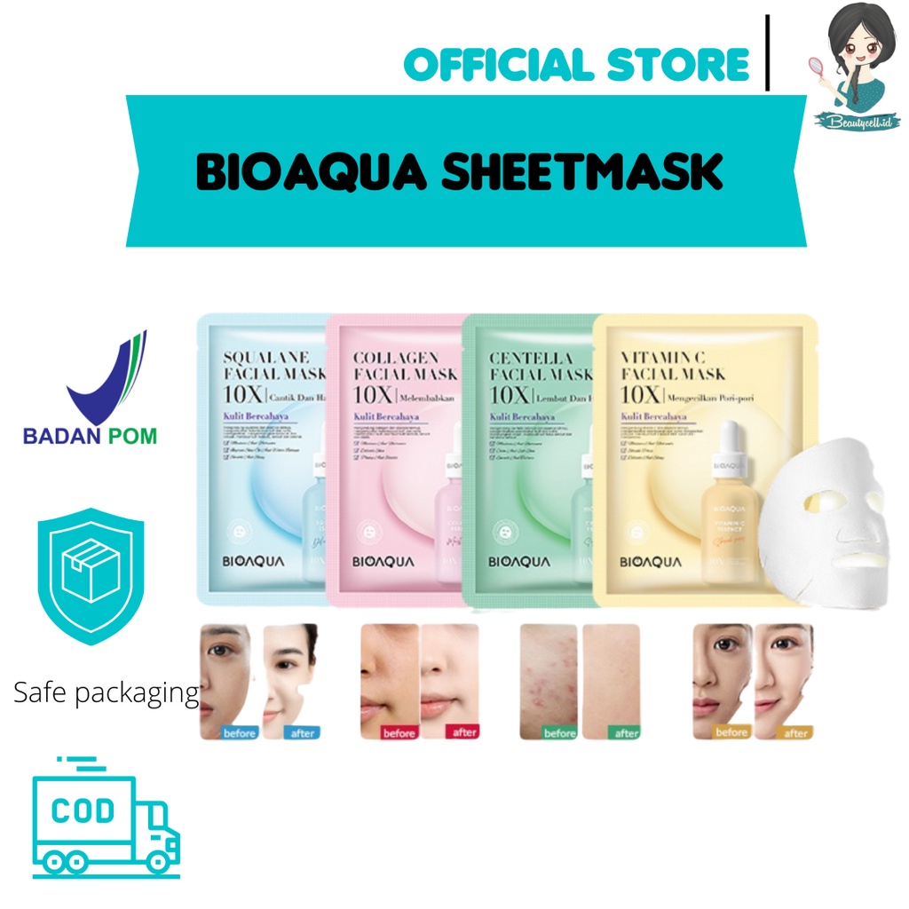 【BPOM】BIOAQUA Sheet mask 10X The Effect masker wajah Whitening / Anti-Aging / Repair / Moisturizing Facial Mask 28ml