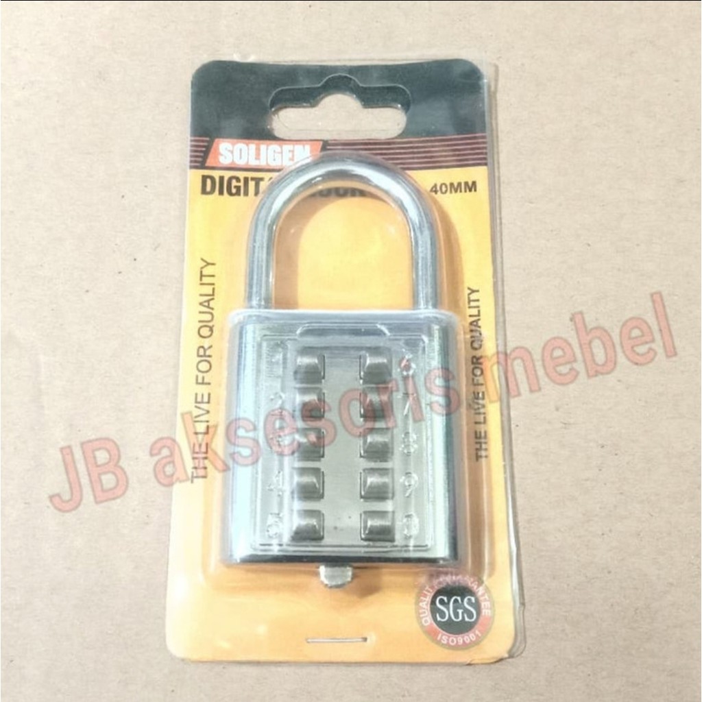 GEMBOK NOMOR 10 DIGIT MERK SOLIGEN | GEMBOK PIN ANGKA 40 MM SOLIGEN