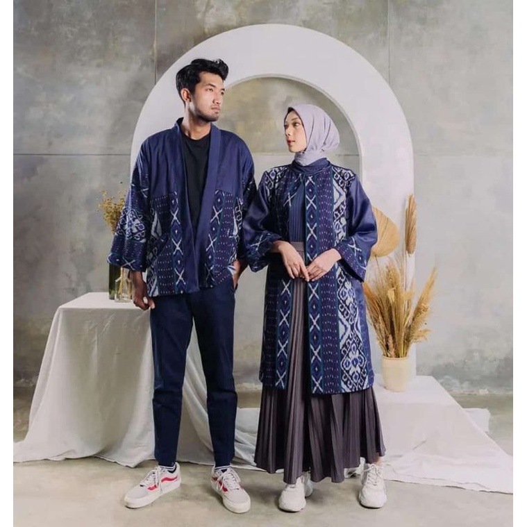 couple tenun etnik, baju couple tenun blanket, dress tenun, kimono tenun
