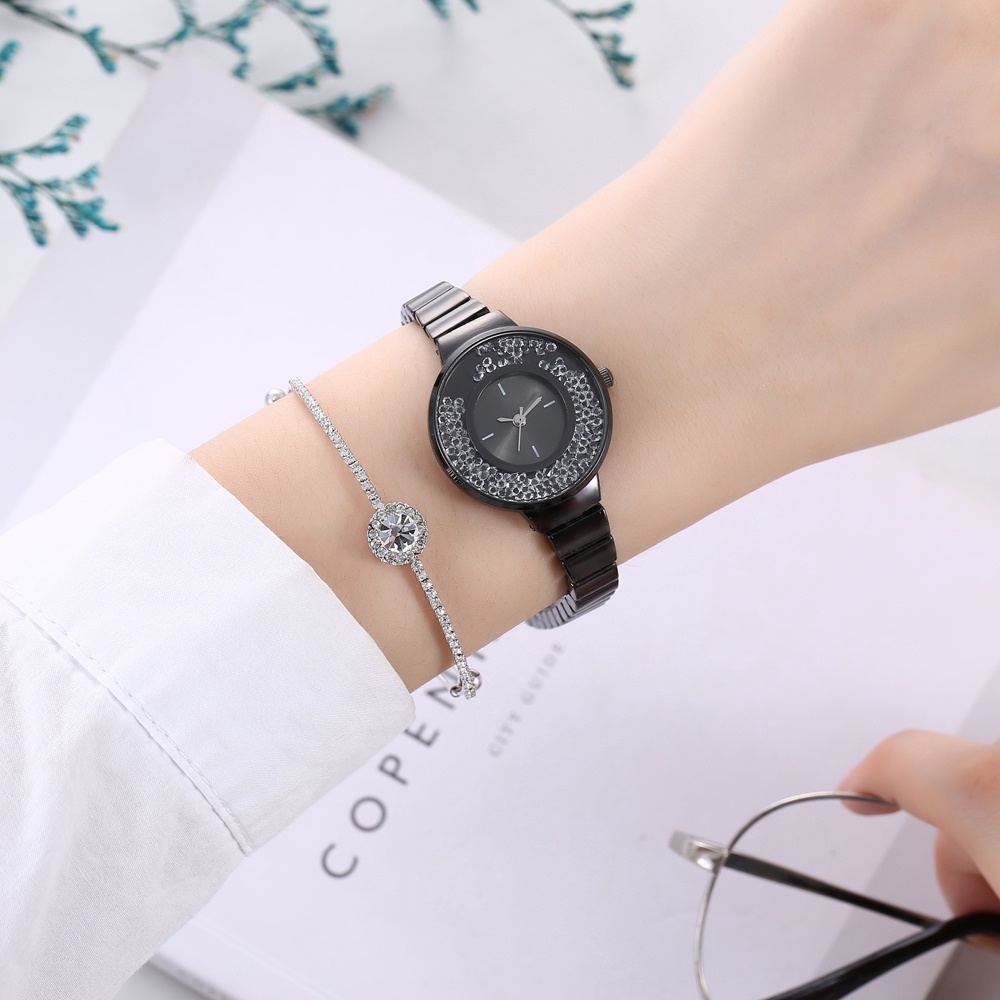 COD Jam Tangan Rantai Hitam Untuk Wanita Analog Quartz Fashion Import W188 murah