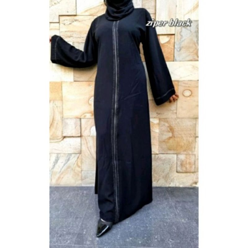 Gallery Exclusive Abaya Hitam Gamis Bordir Turkey Ziper Black