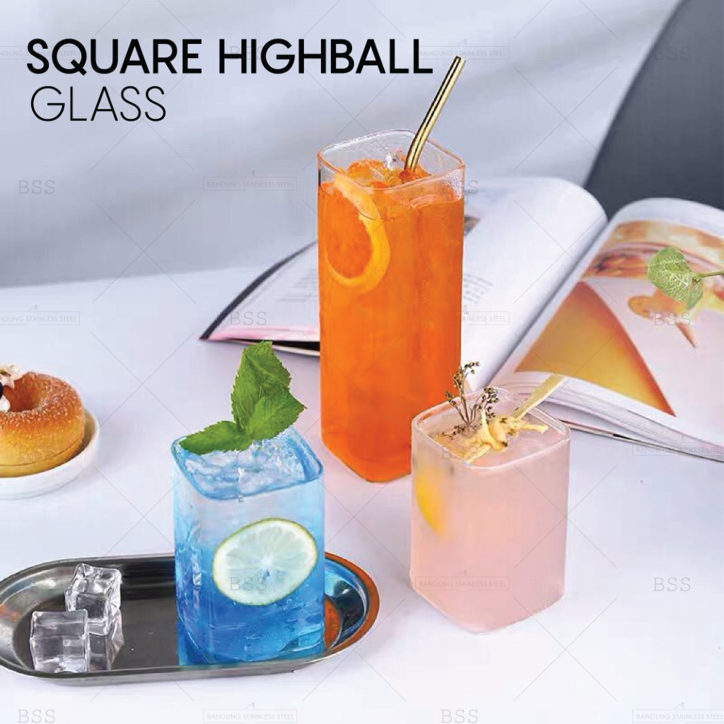 Gelas Kaca Aesthetic Borosilicate Square Kotak Simple Polos Glass Cantik Unik Korea Borosilika nordic Juice Jus