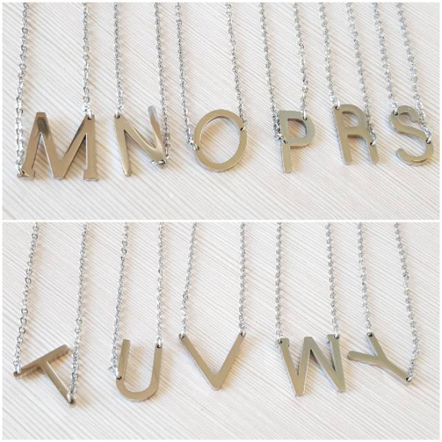 KALUNG KECIL SILVER / Kalung inisial / kalung huruf titanium silver / kalung antikarat import