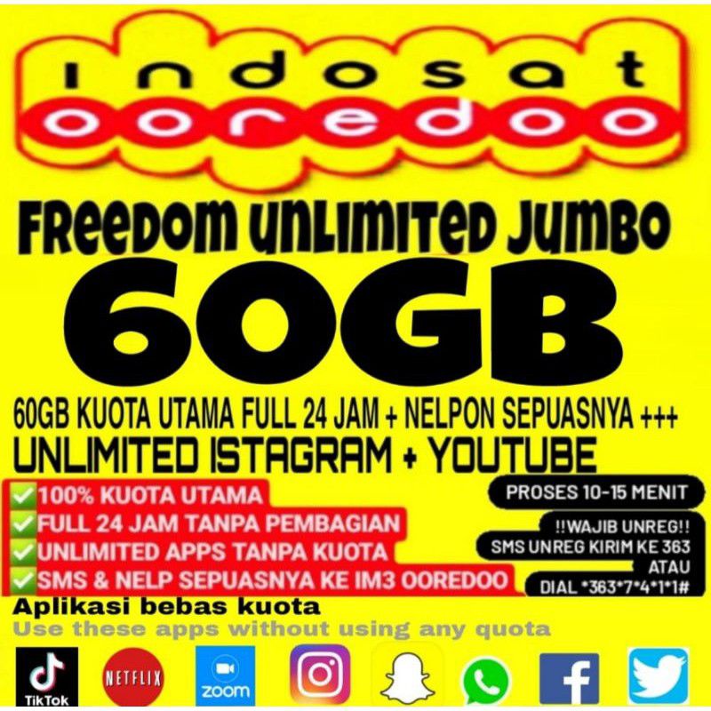 [PROMO] Paket Data Indosat 60gb 50gb unlimited jumbo full 24 jam