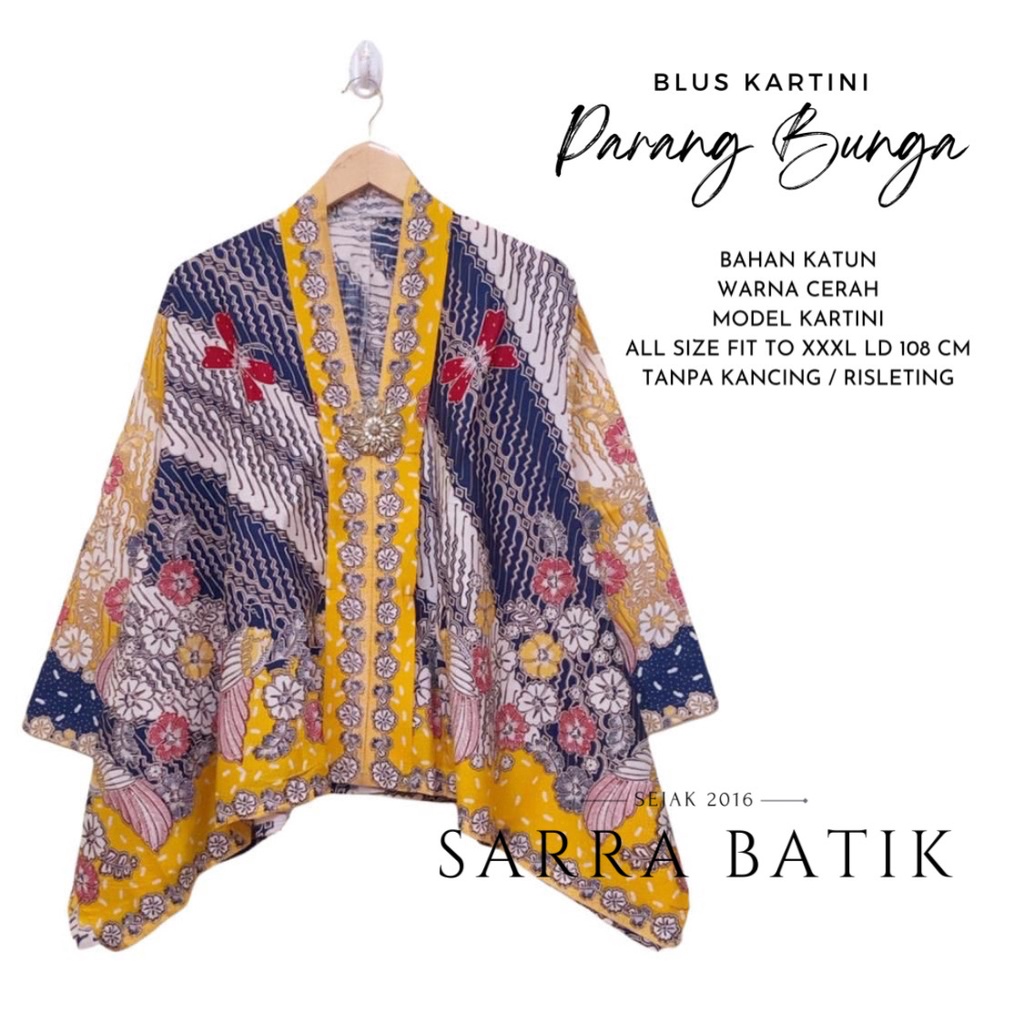 [PREMIUM] Blus Kartini Parang Bunga Batik Katun Atasan Kerja Casual Modern Solo Kantor Kerja Pesta