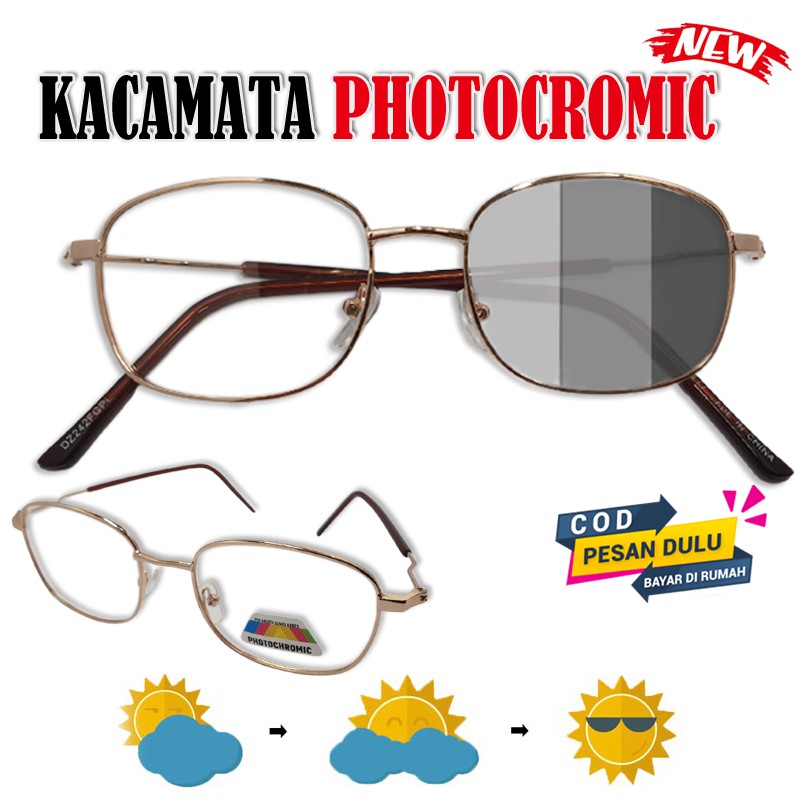 Kacamata Photocromic Lensa Otomatis Menghitam Premium Clear untuk wanita / pria- Anti Radiasi