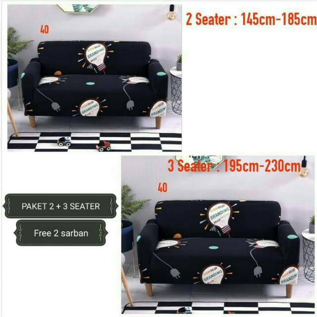 Paket Sarung Sofa 2 seater dan 3 seater free 2pcs sarung bantal