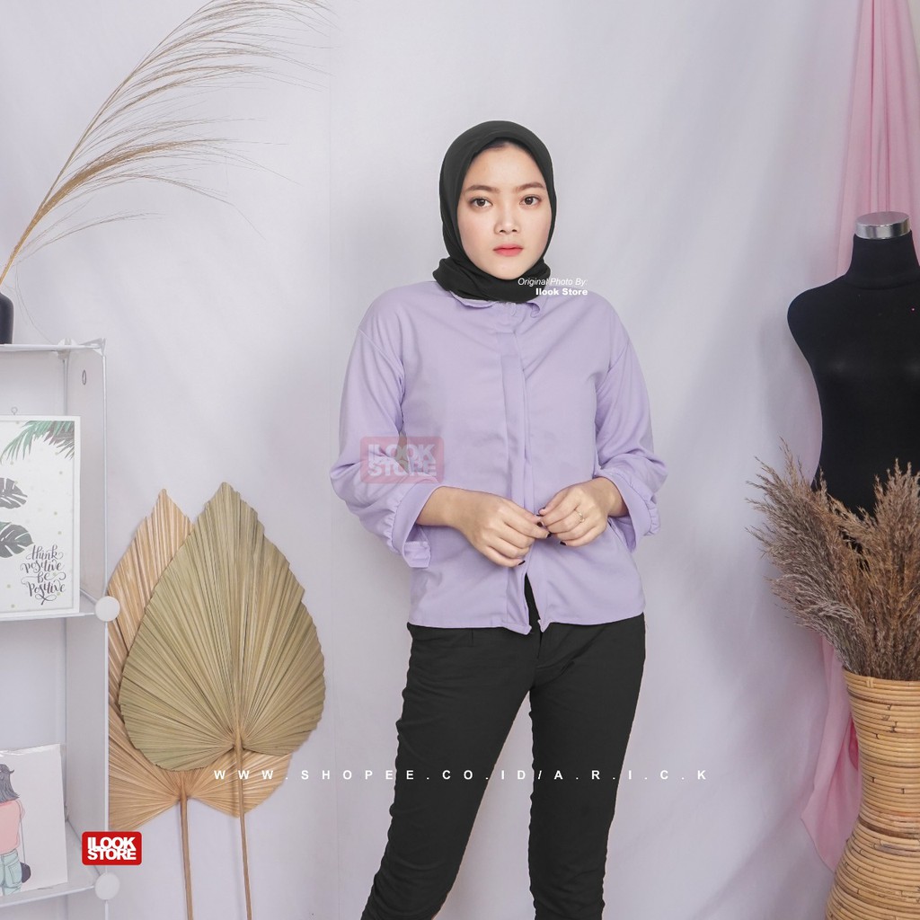 ilook | Blouse Keyra | Fashion Wanita | Bahan Creap - Fit to L-Keyra - Ungu