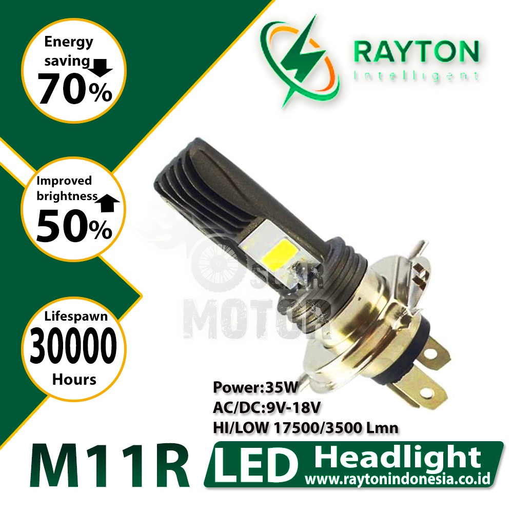 NEW Lampu Utama LED Motor H4 Hi-Lo DC 9V-18V 18W RTD M11RA 2 Mata HID motor