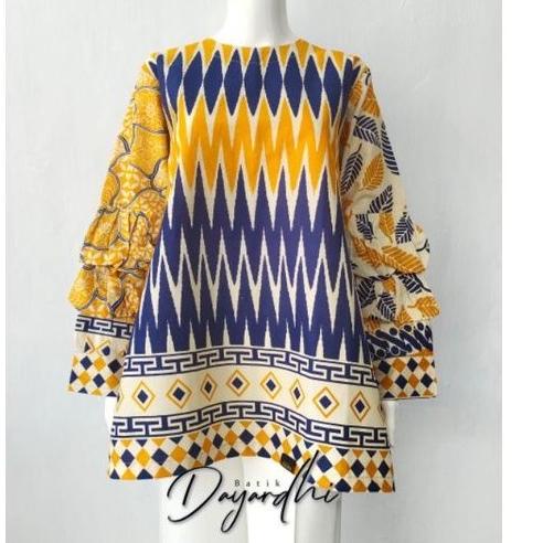 Modern.. Batik zigzag kuning blouse batik wanita jumbo batik warna kuning baju batik wanita