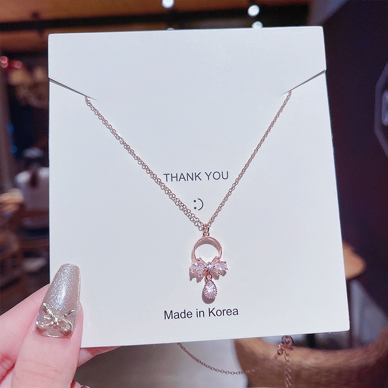 Korea Titanium Steel Kalung Fashion Wanita Kristal Liontin Rantai Hadiah Perhiasan Wanita