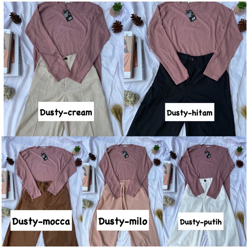 Paket OOTD one set kaos premium dan Kulot Linen Highwaist