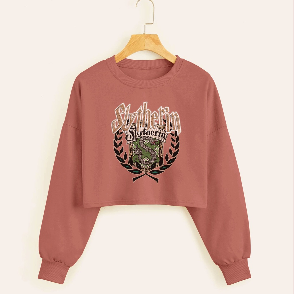 Sweater crop wanita SLYTHERIN baju croptee cewek murah