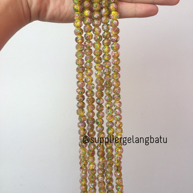 Lampwork Crystal Murano 12x10mm bahan kristal ceko mawar kuning donat donut supplier aksesoris rajut