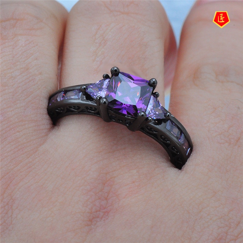 [Ready Stock]Creative Elegant Women's Gem Black Ring Fashion