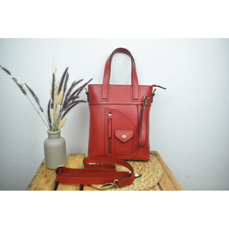 Tas kulit Sapi Asli wanita Motif Bam Kulit Jeruk