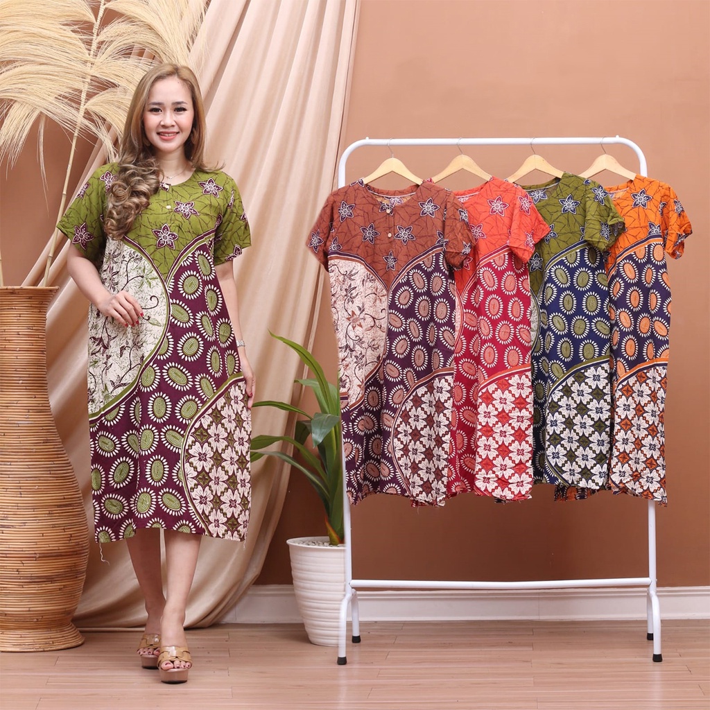 Daster Kencana Ungu Batik - Daster Busui LD 105 - Atasan Wanita - Batik Motif Abstrak Kekinian-Matahari