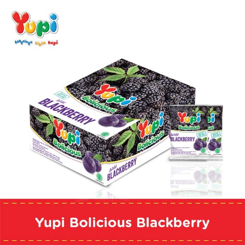 

YUPI BLACKBERRY BOX ISI 24 PCS @ 5GR YUPI BOLICIOUS BLACKBERRY YUPI BUAH PERMEN BUAH JELLY SNACK YUPI BOLA