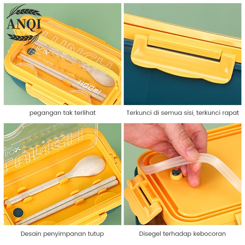 ANQI 1888 Kotak Makan Siang Bahan Jerami Pegangan  / Lunch Box Set / Bpa Free / PP Jerami Gandum / Bento Set VS-95