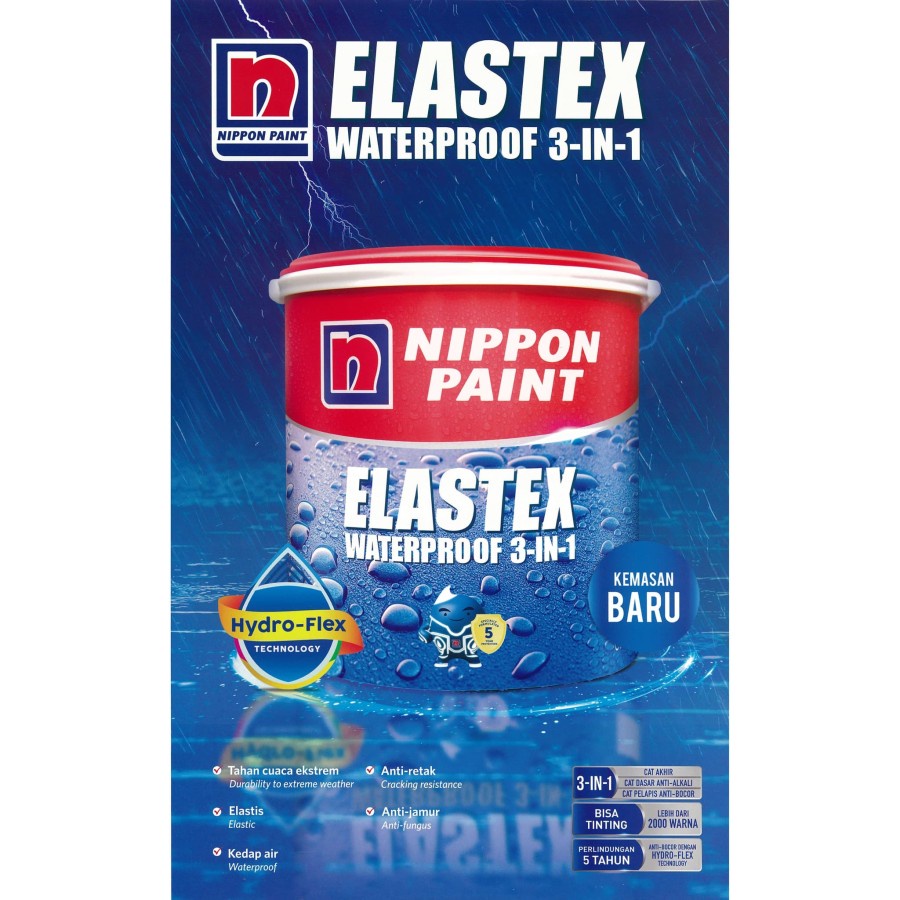 CAT TEMBOK WATERPROOF NIPPON ELASTEX 3IN1 1 KG PUTIH GREY ABU White Putih / Cat Elastex 1kg Nippon