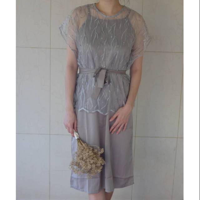 Glitter Dress Grey/Dress pesta brokat murah premium
