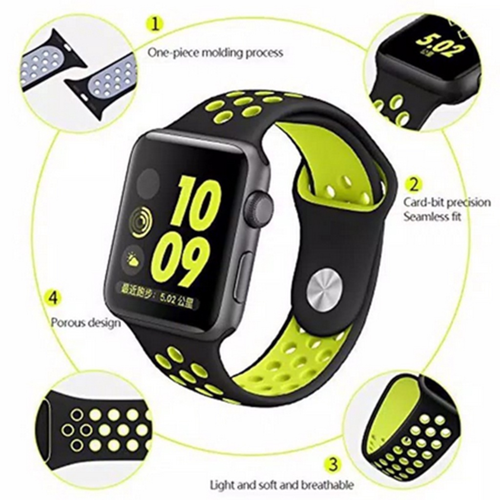 Strap Silikon Breathable Dua Warna For Apple Watch Nike Band Sport Loop iWatch Replacement