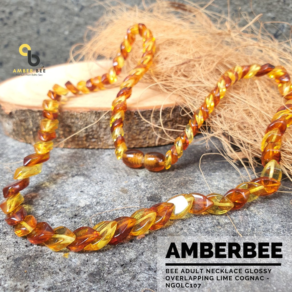 Kalung Amber Dewasa Premium Glossy Overlapping Lime Cognac NGOLC107 By Amber Bee