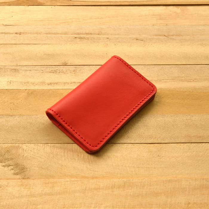 dompet kartu model lipat kulit sapi asli warna merah| card wallet