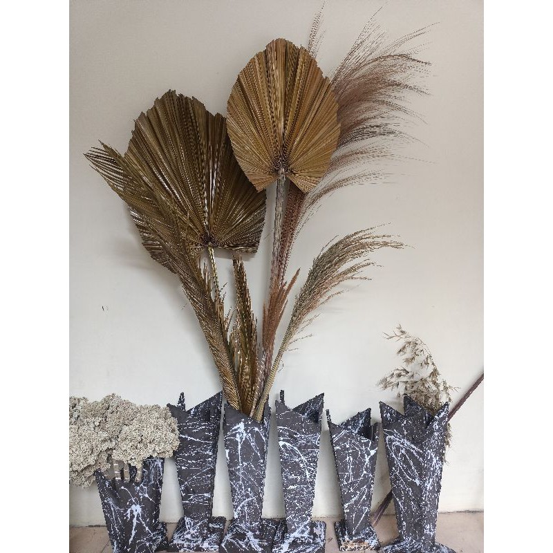 Paket daun palem sikas pampas bunga kering lengkap