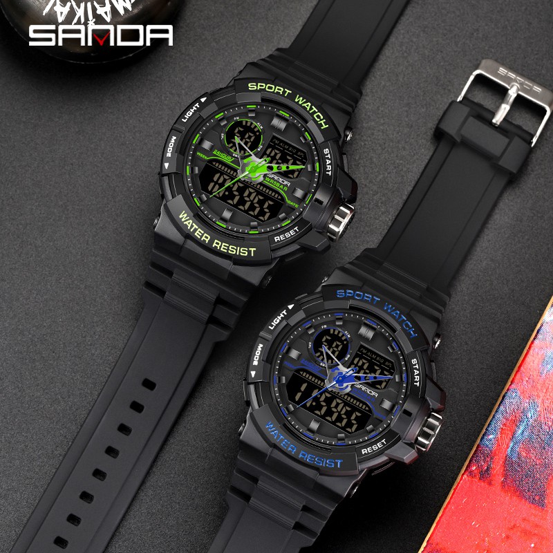 SANDA 6025 Jam Tangan Pria Digital Analog Dual Time Tali Rubber Chronograph Shockproof Anti Air WATCHKITE WKOS