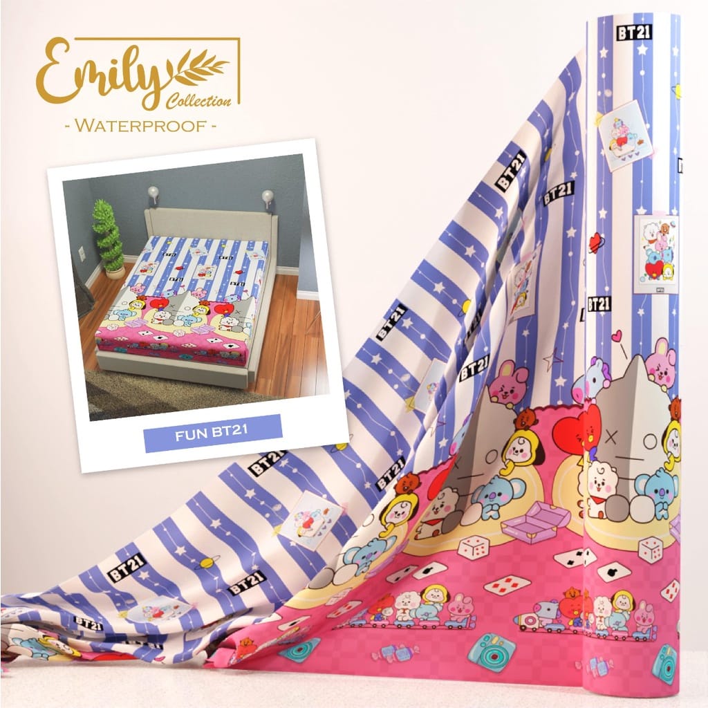 SPREI WATERPROOF ANTI AIR DAN OMPOL UK 180x200 KASUR NO 1 / SPREI WATERPROOF MOTIF KARAKTER KARTUN-FUN BT21 WP