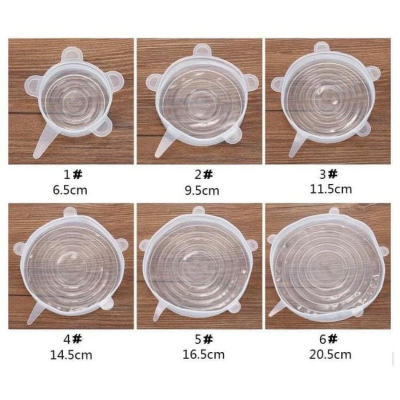 6 in 1 silicone food cover tutup penutup wadah silikon bulat lentur 6 pcs set pack food grade