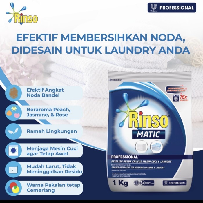 RINSO Bubuk PROFESSIONAL Matic Top Front Load 1 KG Deterjen Mesin Cuci