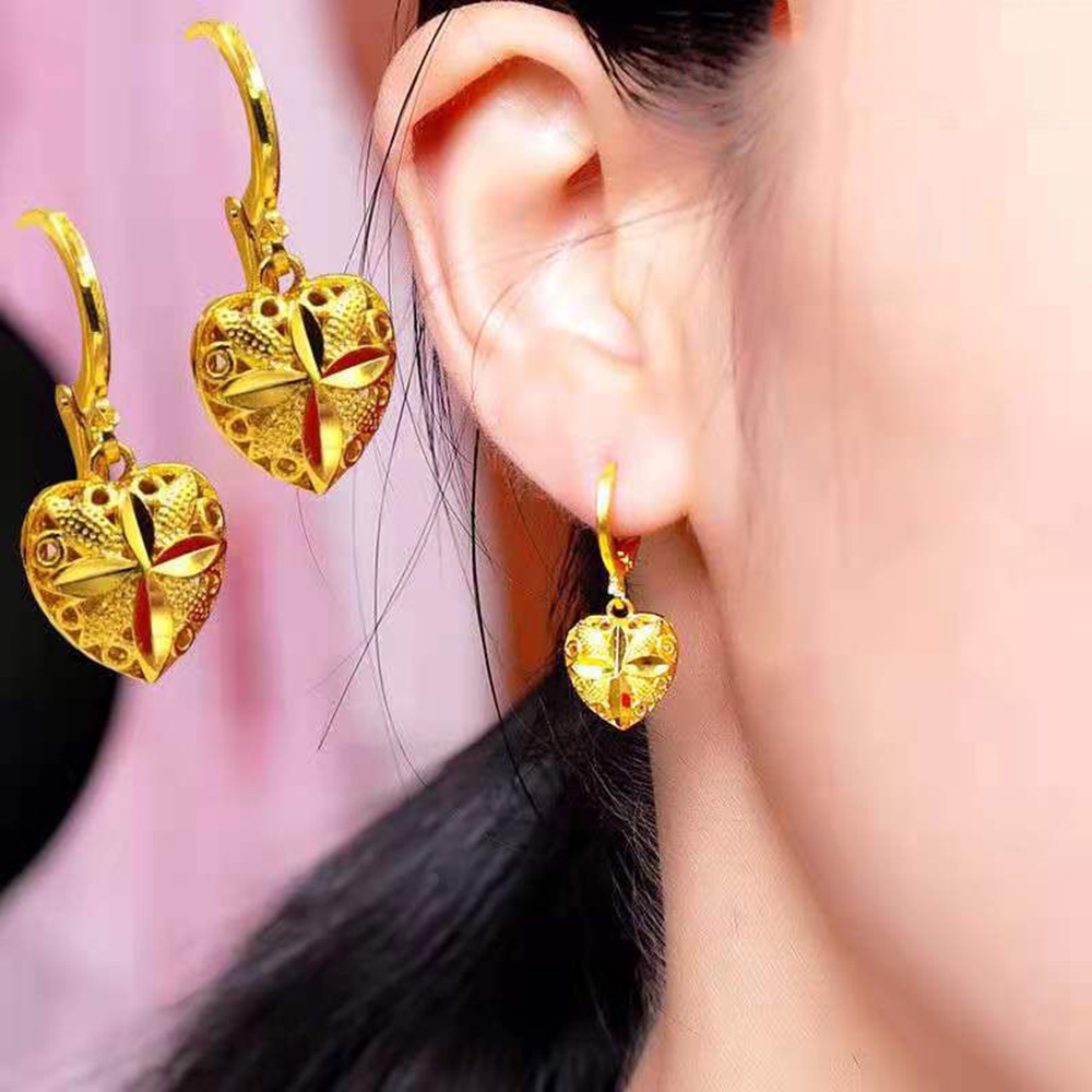 1 Pasang Anting Stud Liontin Love Sand Gold Gaya Retro Untuk Wanita