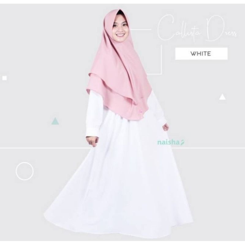 gamis callista dress/gamis putih naisha/gamis polos premium/gamis menyusui