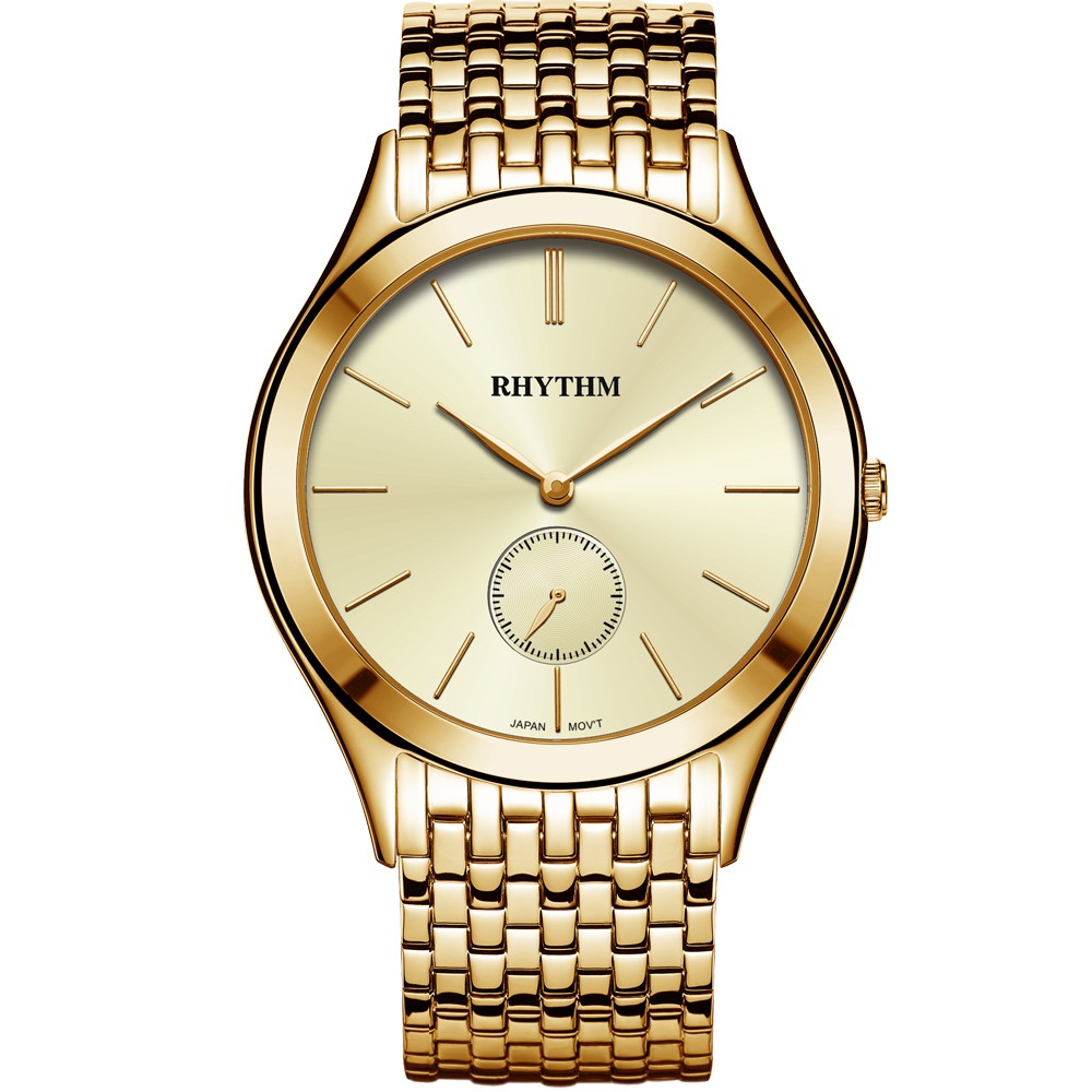 JAM TANGAN PRIA RHYTHM P1301 S04 P1301S04 ANALOG GOLD STAINLESS STRAP