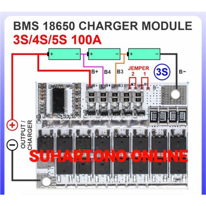 Lithium Baterai Charger Modul 3S/4S/5S 3.7V 100A BMS Protection Board