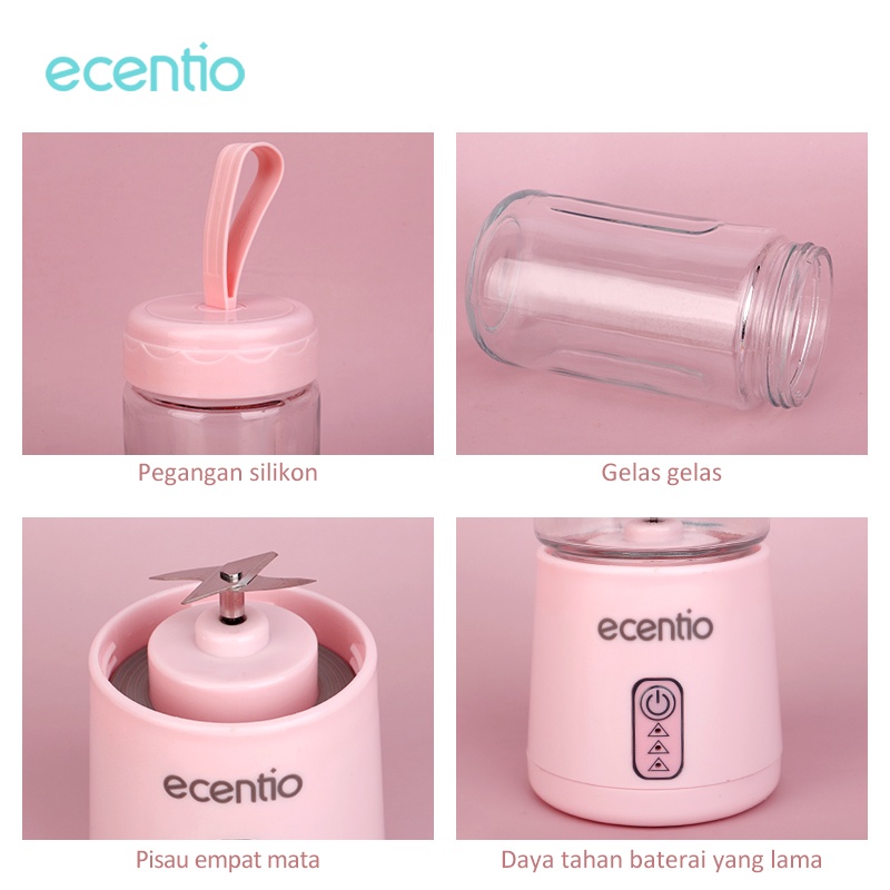 Foodi blender portable 4 Mata Pisau Kaca menebal cangkir 300ml+300ml USB/Kaca ganda Belender pink/blender kapsul Belender 2 botol Juicer cup Portable travel/usb Buah/blender kapsul