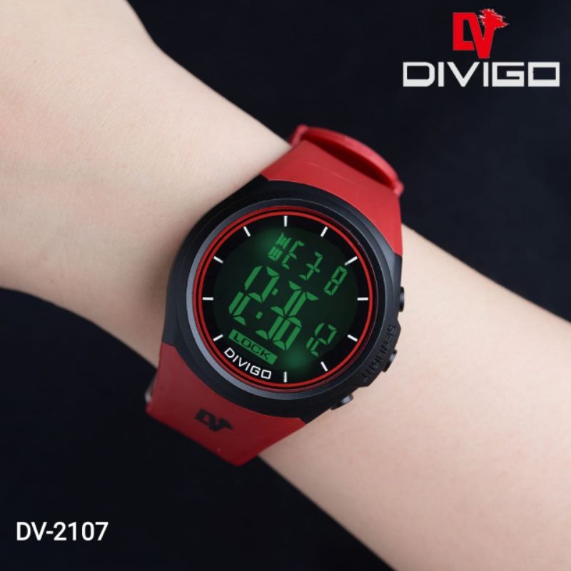 (Terima Cod)Jam Tangan Wanita/Pria Divigo 2107 Digital Bulat strap Rubber Anti Air/Water Resist(Dikirim Jakarta)