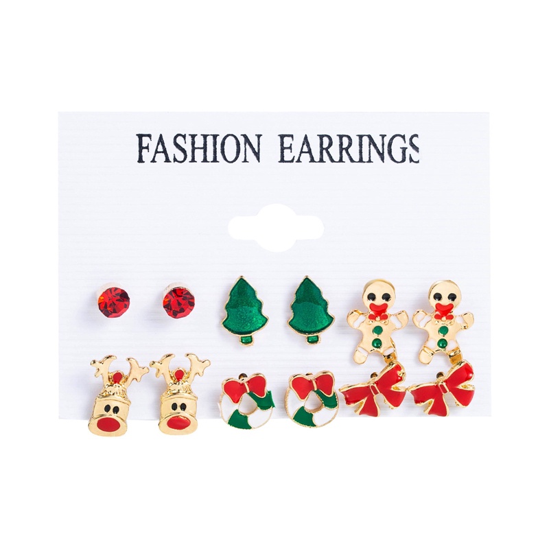 Fancyqube 6 Pasang Anting Desain Pohon Natal Rusa Snowman Santa Claus Untuk Wanita