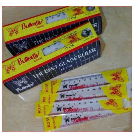 

PENGGARIS PLASTIK 15 CM / PENGGARIS Mika 15 CM / Mika Glass Ruller BUTTERFLY ORIGINAL