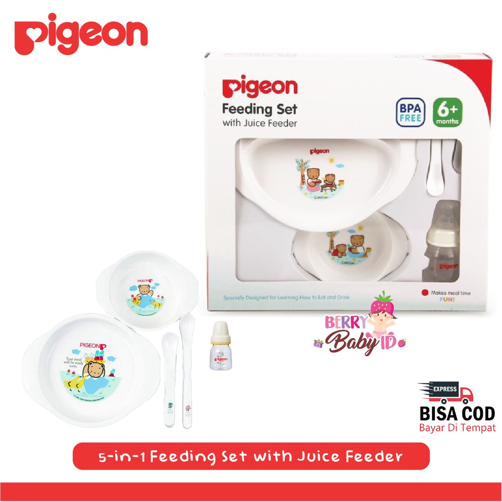 Pigeon 5in1 Feeding Set With Juice Feeder Paket Kado Perlengkapan Bayi Berry Mart