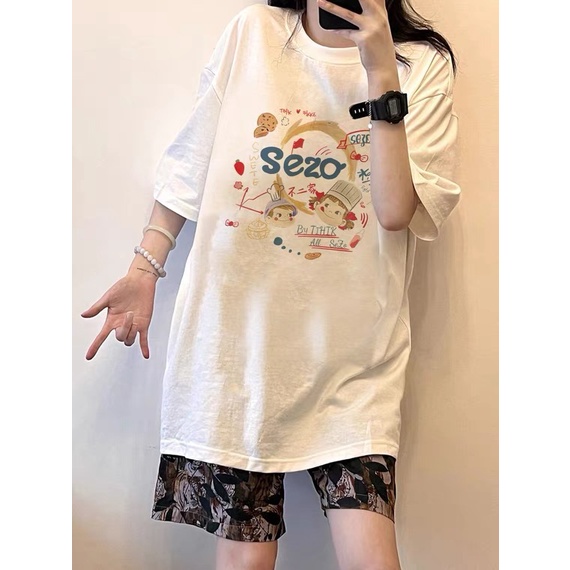 EUNII T-shirt Lengan Pendek Imut Kartun Pencetakan Longgar Korean Style/Kaos Atasan Wanita/Baju Kaus Oversize Wanita