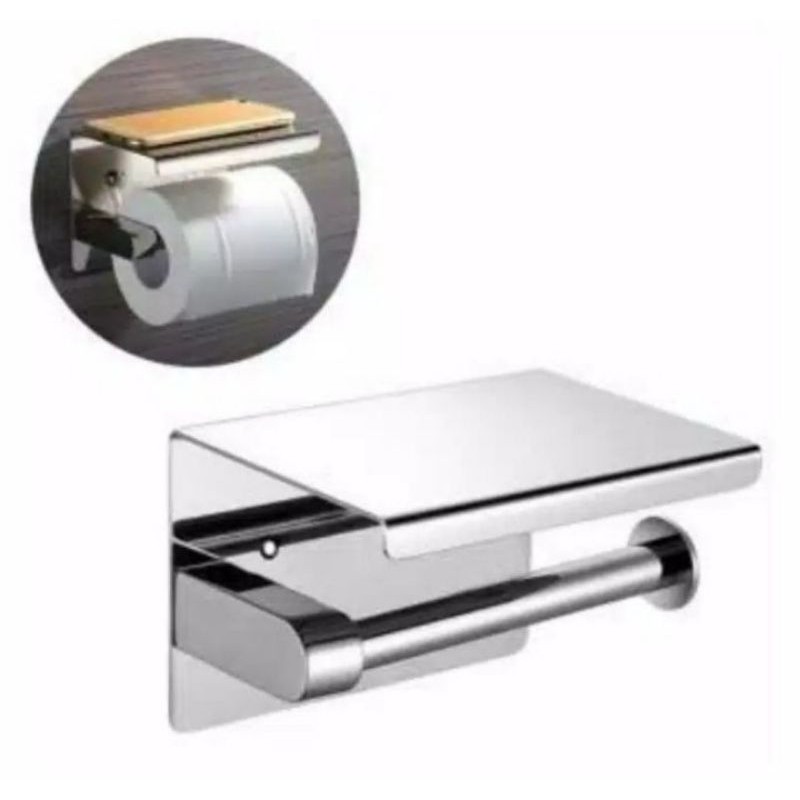 Tempat tissu tatakan HP stainless 304 / tempat tissue gulung toilet / Tempat tissue gulung