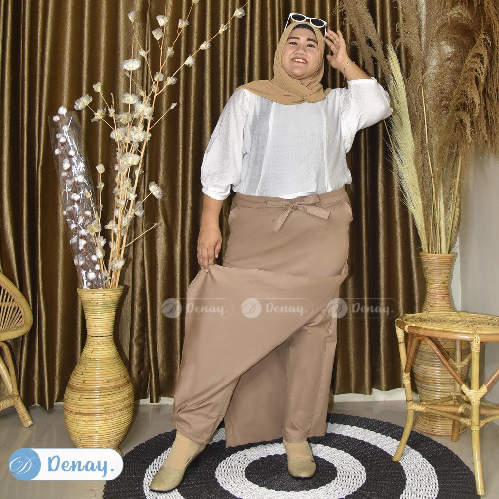 ROK CELANA WANITA SIZE JUMBO BAHAN KATUN STREET - BAWAHAN KEKINIAN - FASHION MUSLIM-MOCCA
