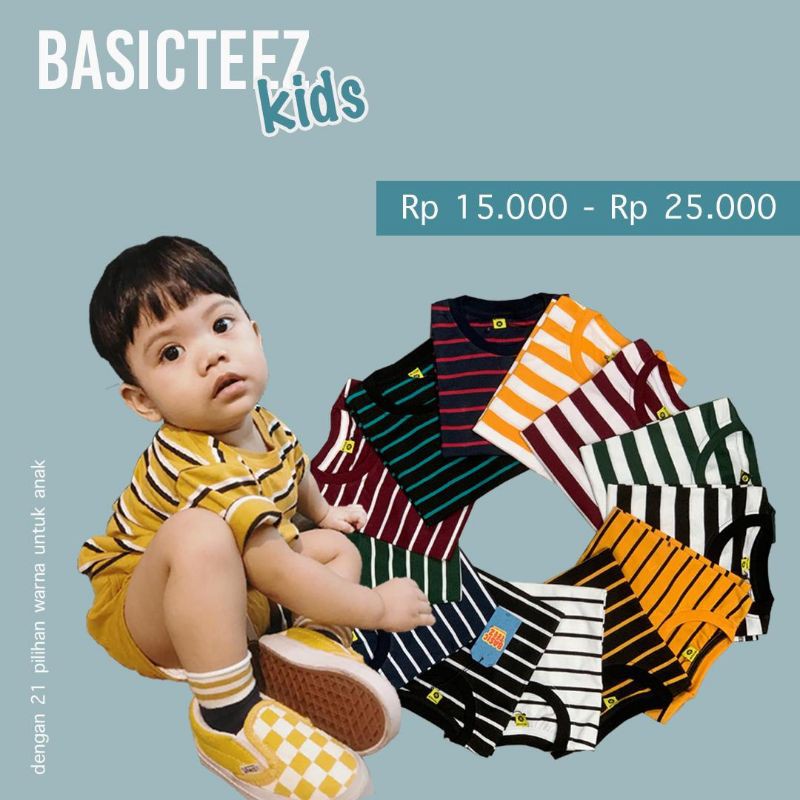 Kaos Anak Salur Stripe Dominan Garis Basic Series Pria Wanita Cotton Combed